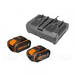 Комплект WA3611 20V: 2 аккумулятора 4Ач и двойное зарядное устройство 2А для аккумуляторной техники Worx в Липецке
